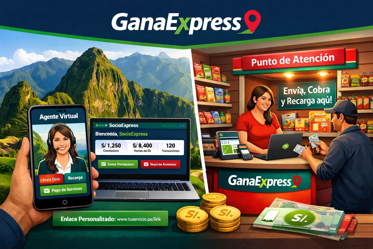 GanaExpress - agentes virtuales y locales para socios en Perú
