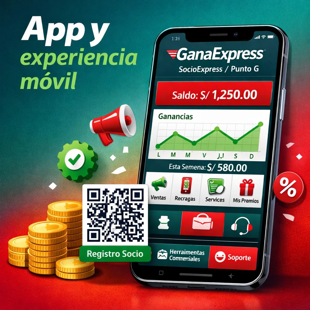 GanaExpress app móvil con panel SocioExpress y Punto G para Perú