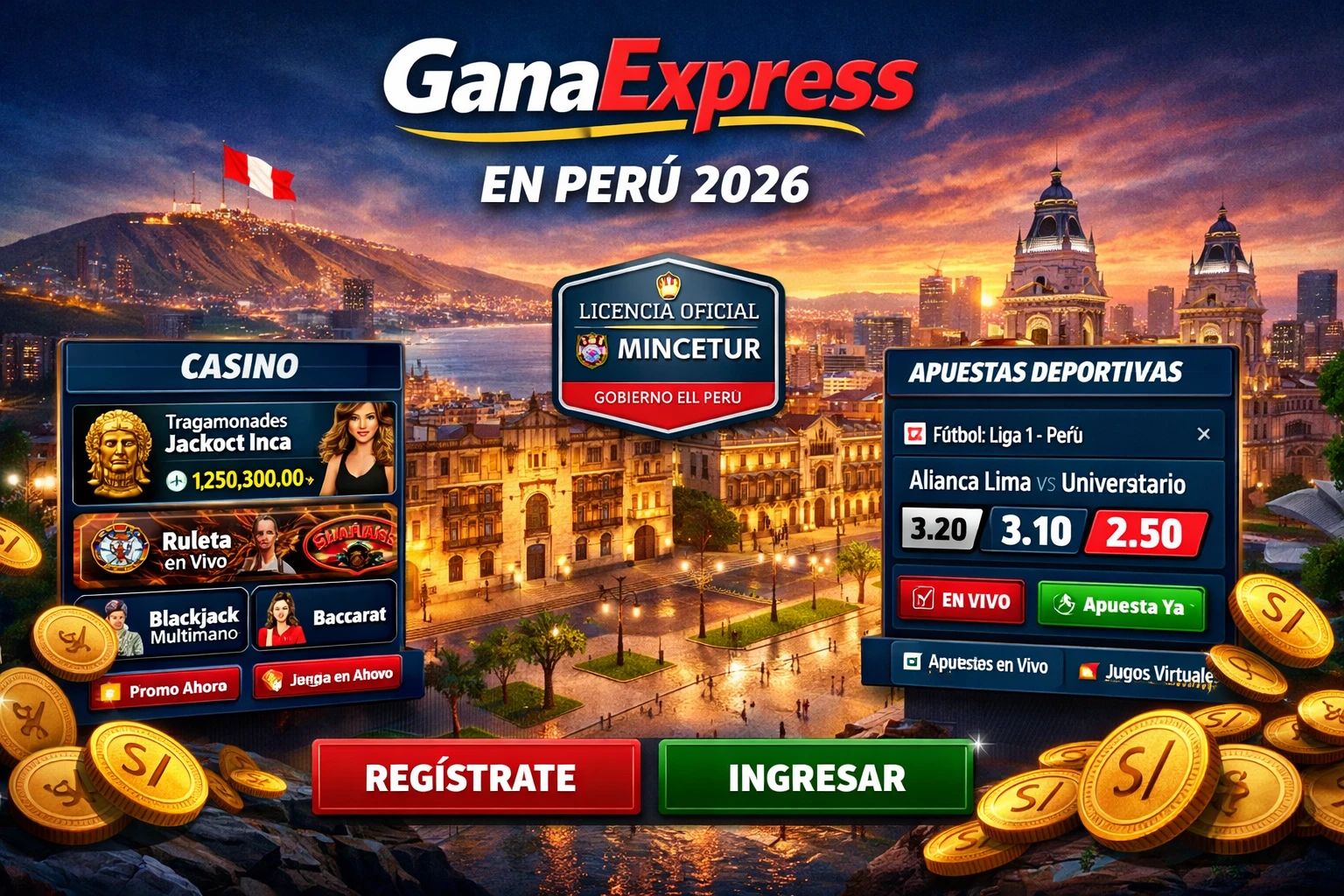 GanaExpress en Perú 2026 con casino, apuestas deportivas y licencia MINCETUR